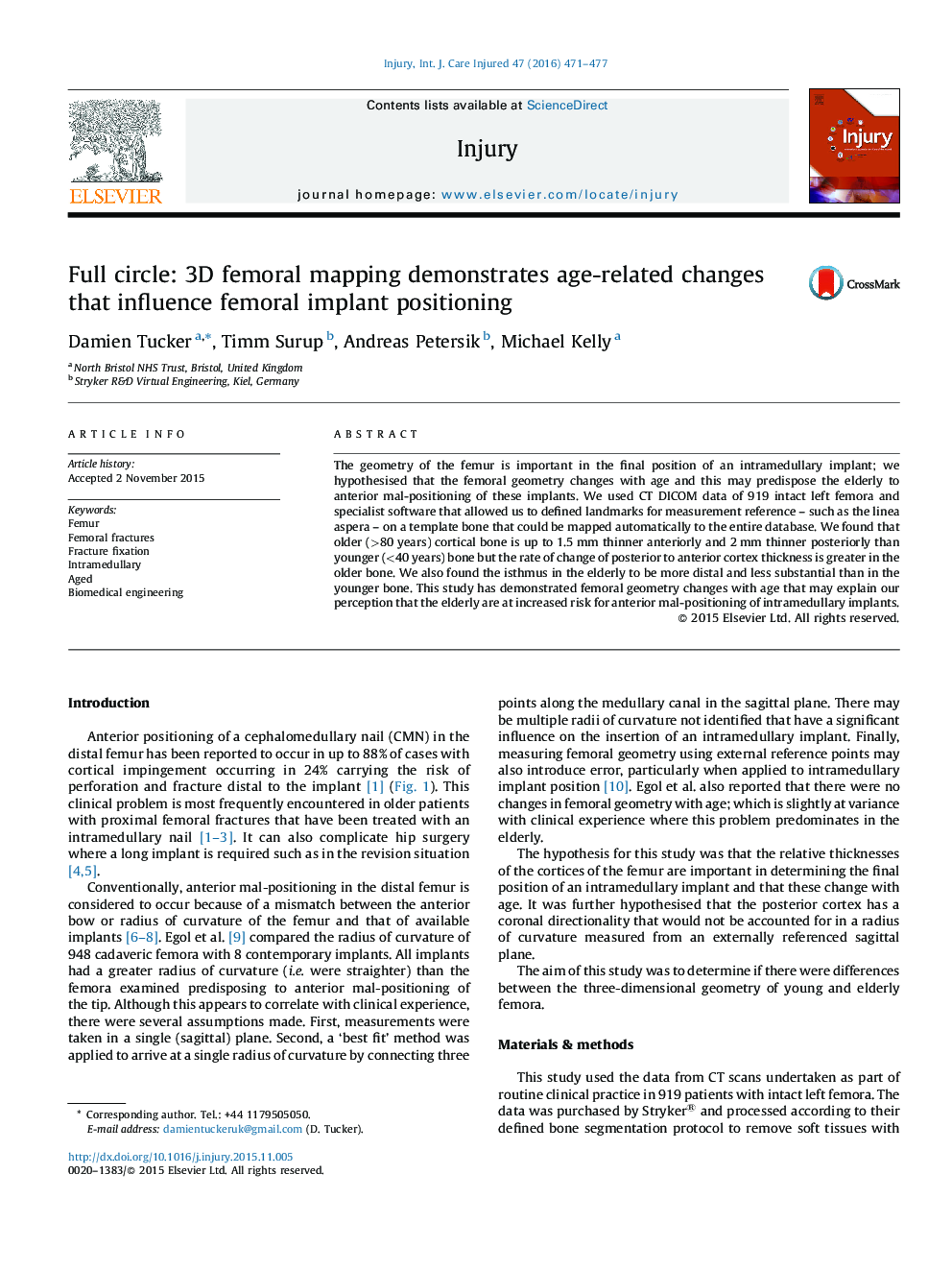 Full circle: 3D femoral mapping demonstrates age-related changes that influence femoral implant positioning