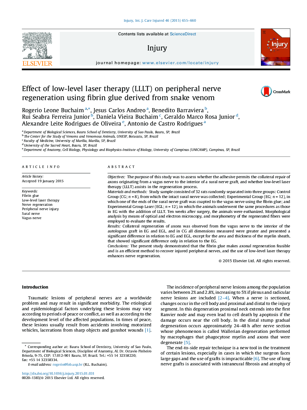 Effect of low-level laser therapy (LLLT) on peripheral nerve regeneration using fibrin glue derived from snake venom