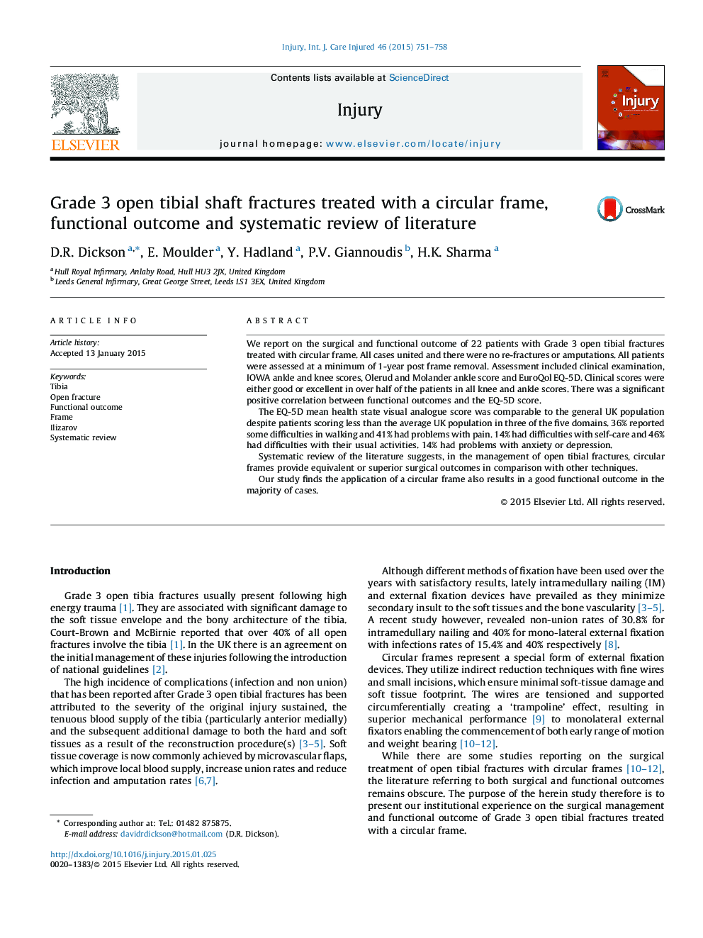 Grade 3 open tibial shaft fractures treated with a circular frame, functional outcome and systematic review of literature