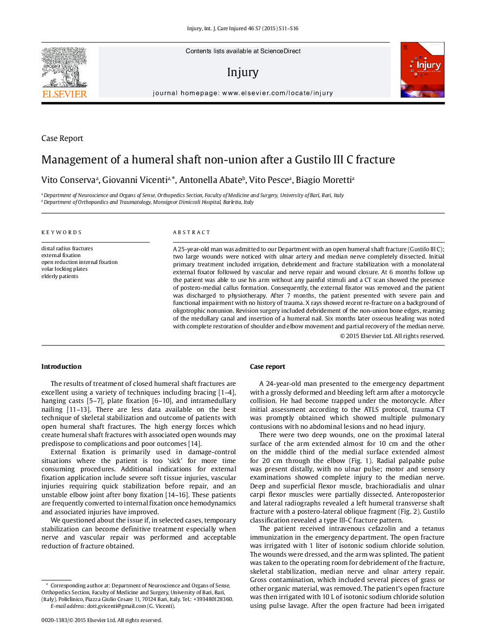 Management of a humeral shaft non-union after a Gustilo III C fracture