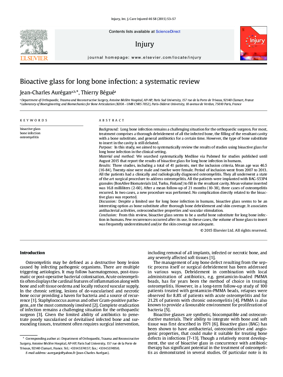 Bioactive glass for long bone infection: a systematic review