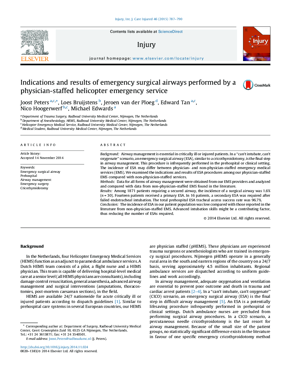 Indications and results of emergency surgical airways performed by a physician-staffed helicopter emergency service