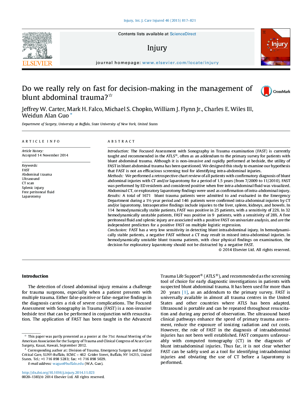 Do we really rely on fast for decision-making in the management of blunt abdominal trauma? 