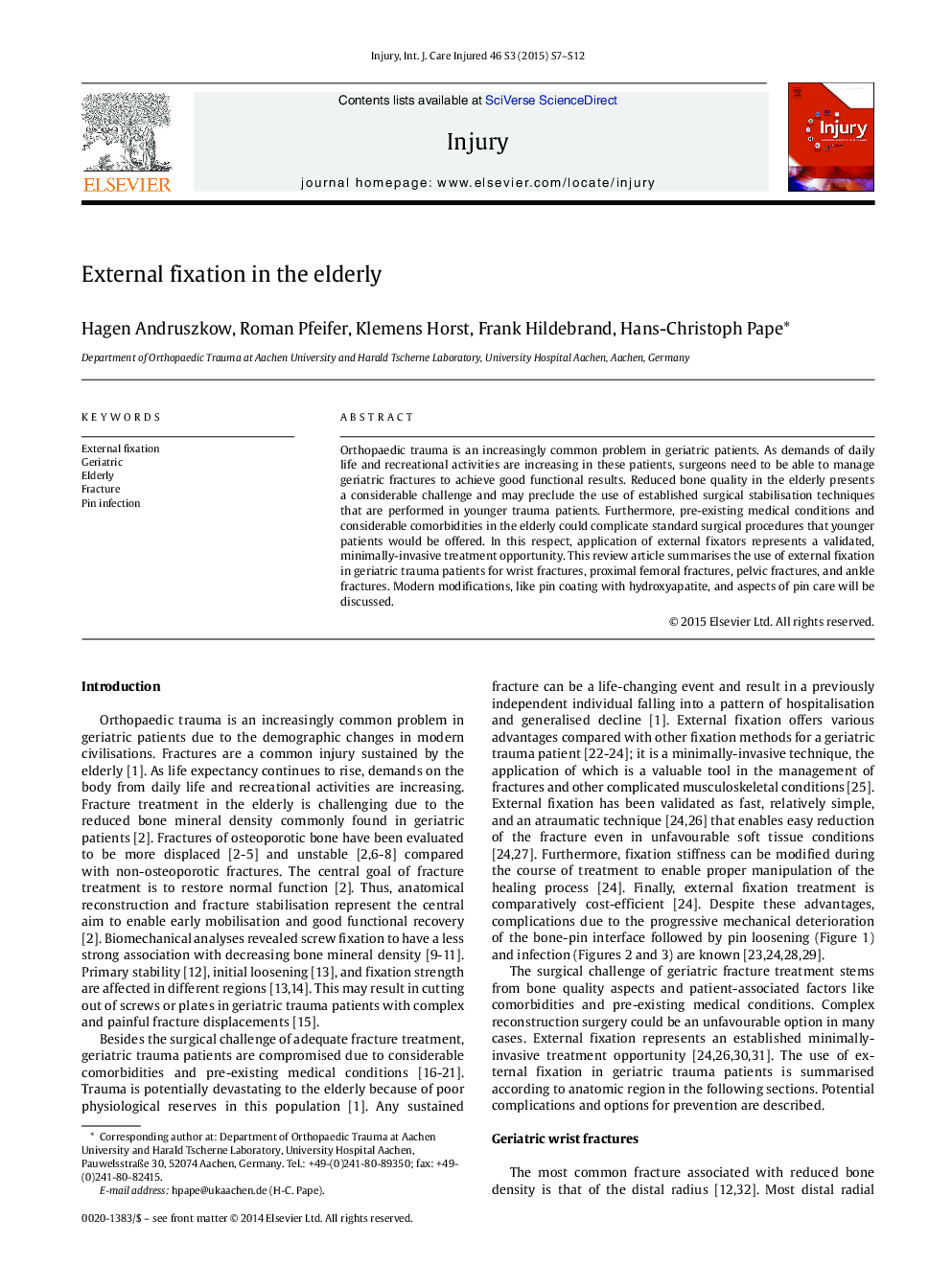 External fixation in the elderly