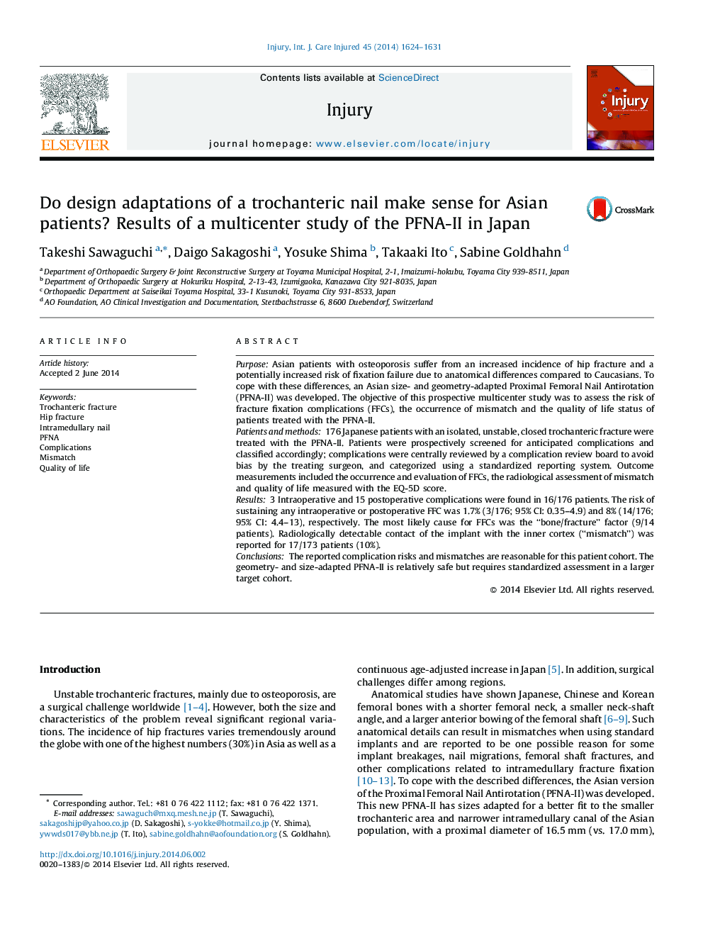 Do design adaptations of a trochanteric nail make sense for Asian patients? Results of a multicenter study of the PFNA-II in Japan