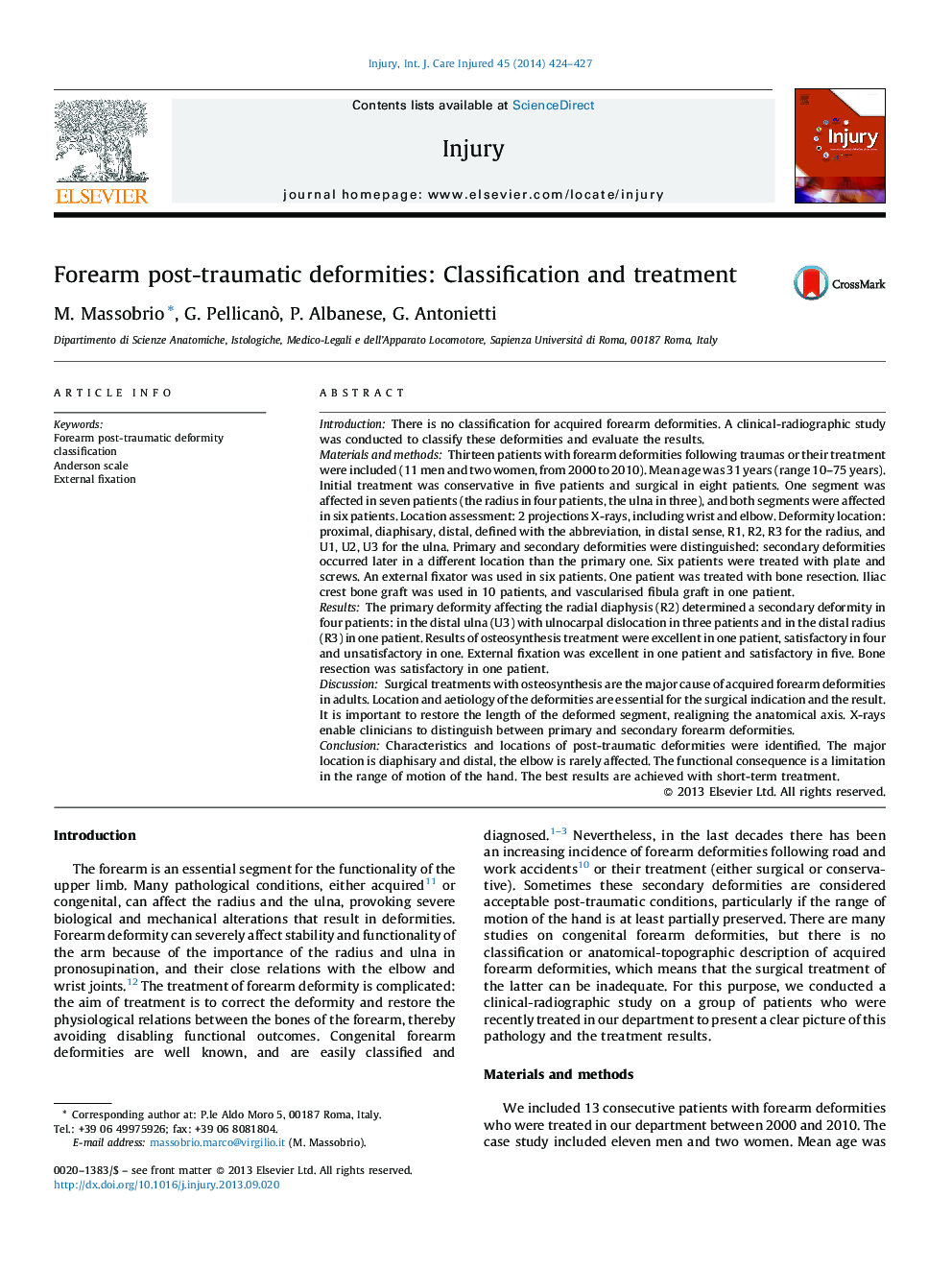 Forearm post-traumatic deformities: Classification and treatment