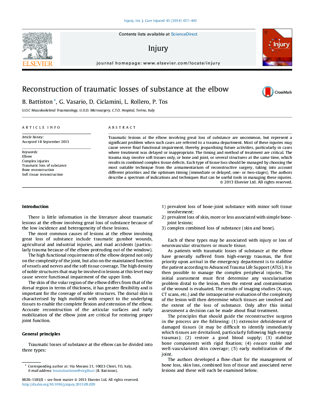 Reconstruction of traumatic losses of substance at the elbow