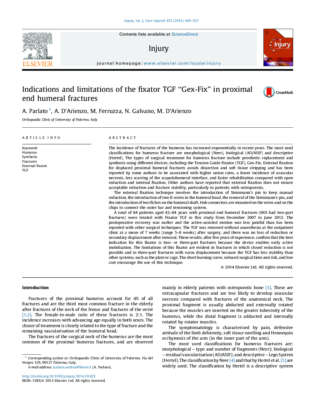 Indications and limitations of the fixator TGF “Gex-Fix” in proximal end humeral fractures
