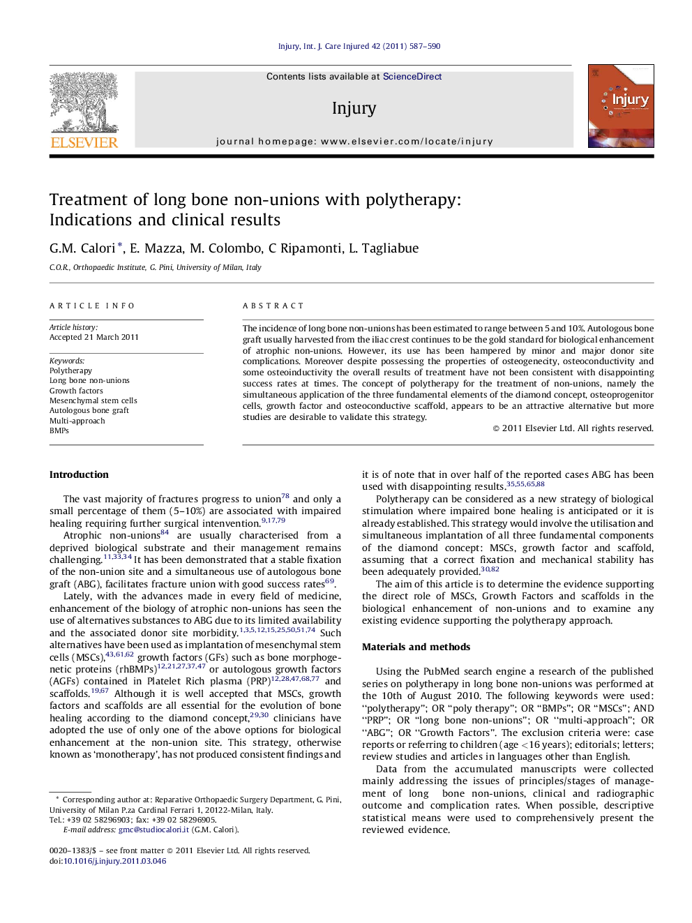 Treatment of long bone non-unions with polytherapy: Indications and clinical results