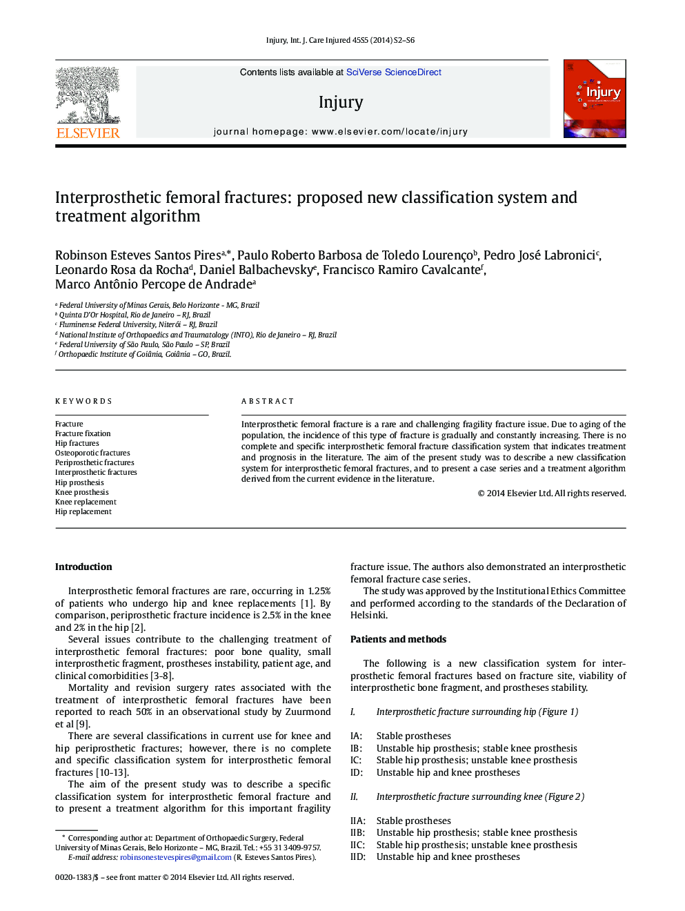 Interprosthetic femoral fractures: proposed new classification system and treatment algorithm