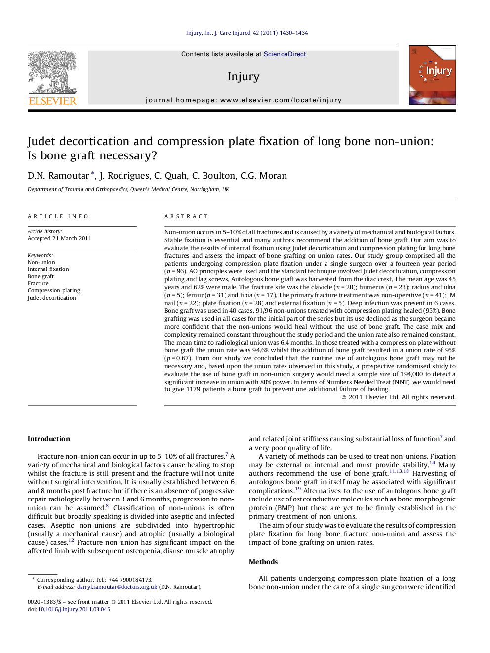 Judet decortication and compression plate fixation of long bone non-union: Is bone graft necessary?