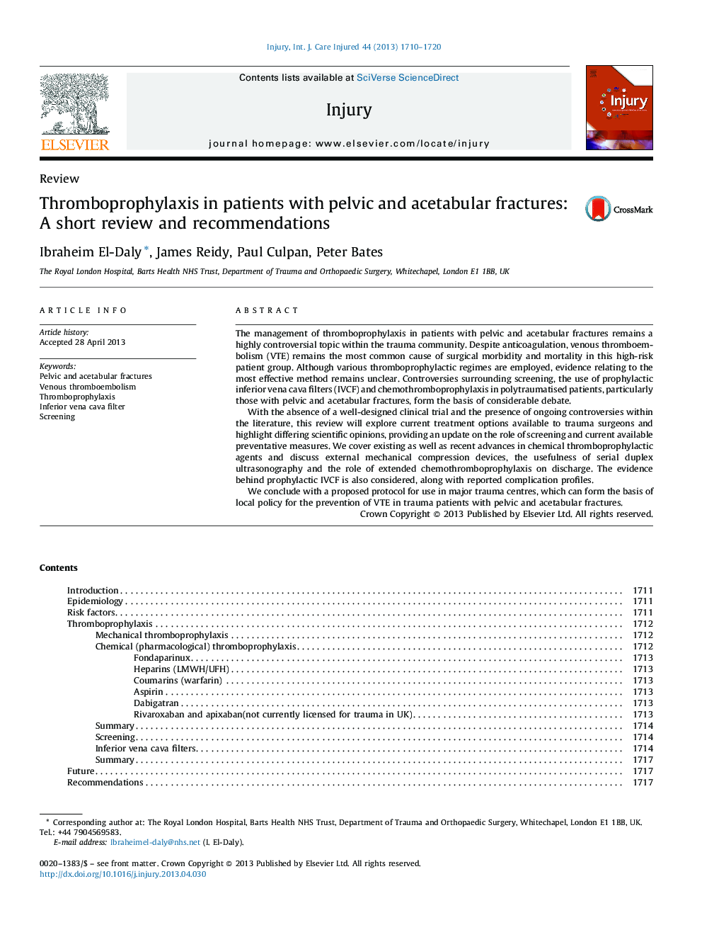 Thromboprophylaxis in patients with pelvic and acetabular fractures: A short review and recommendations