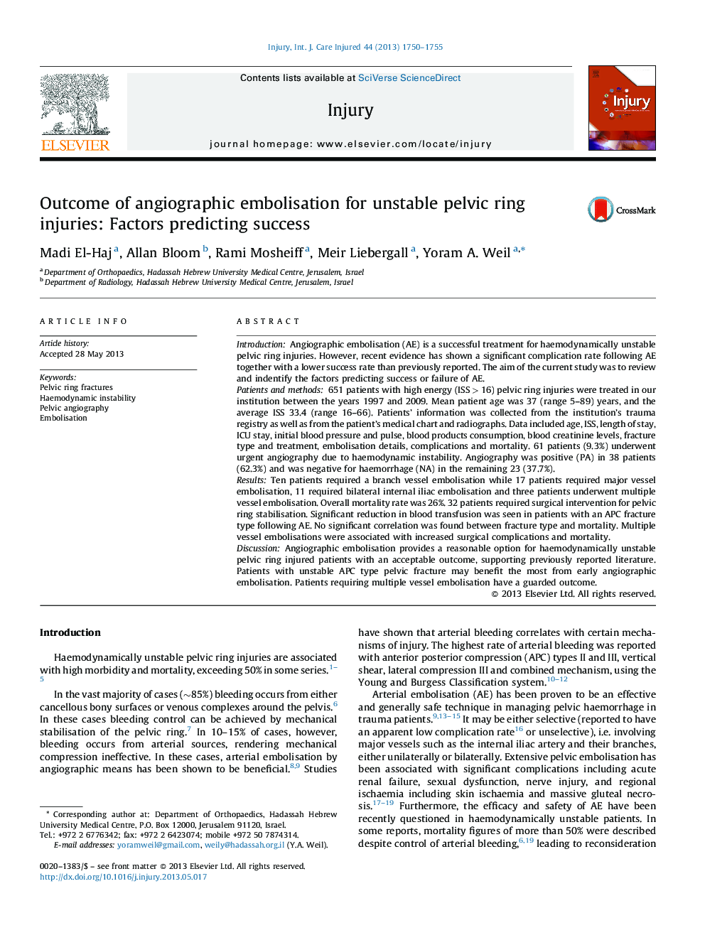 Outcome of angiographic embolisation for unstable pelvic ring injuries: Factors predicting success