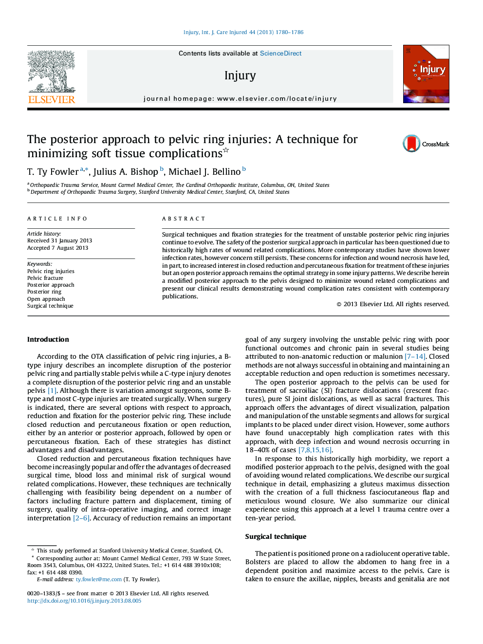 The posterior approach to pelvic ring injuries: A technique for minimizing soft tissue complications 