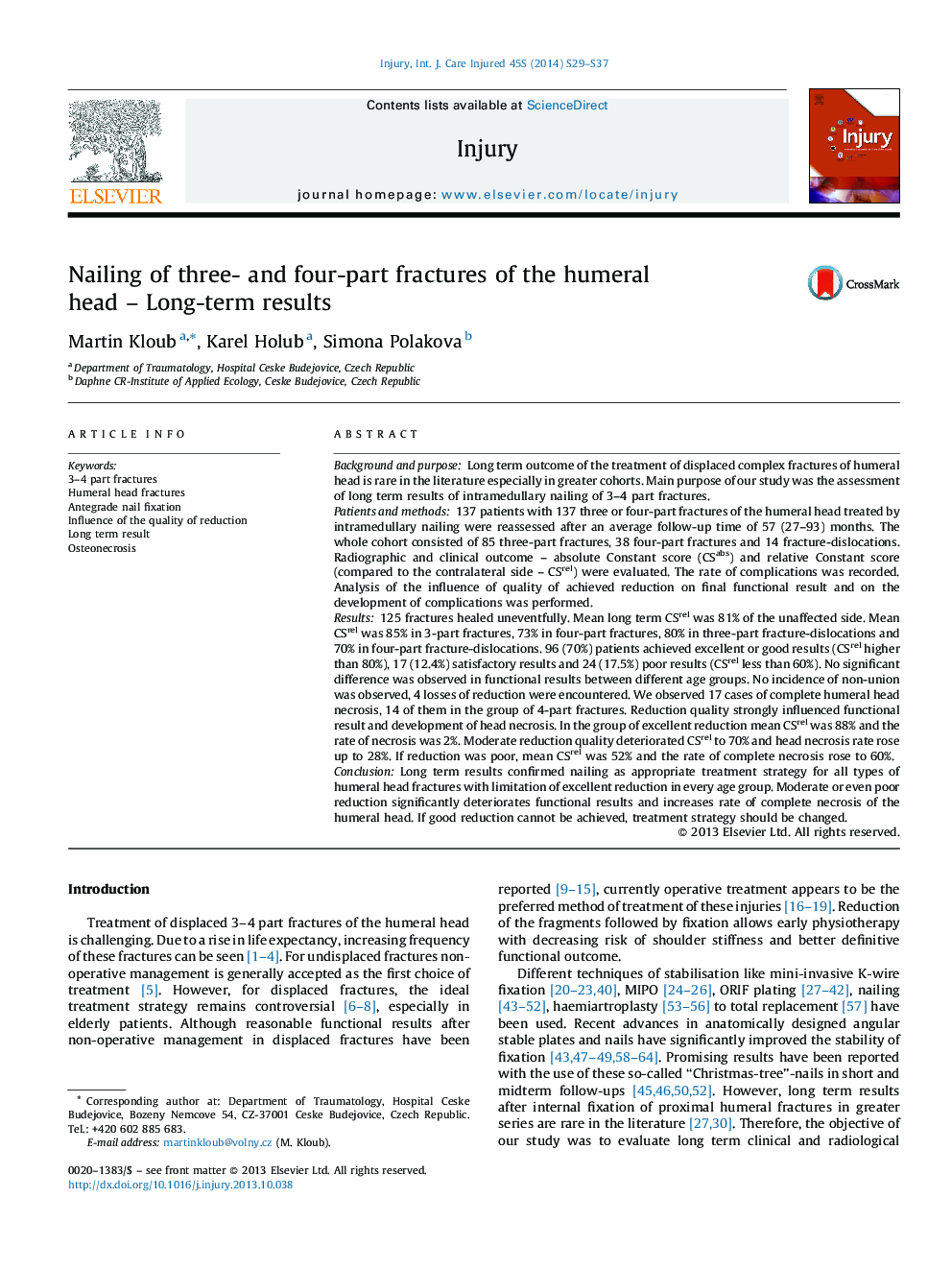 Nailing of three- and four-part fractures of the humeral head – Long-term results