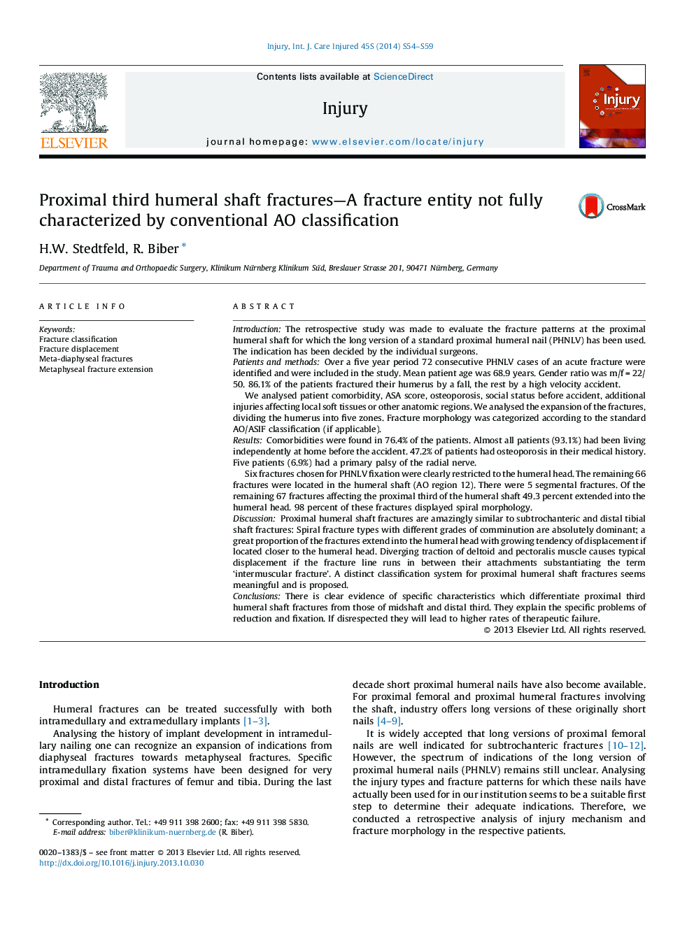 Proximal third humeral shaft fractures—A fracture entity not fully characterized by conventional AO classification