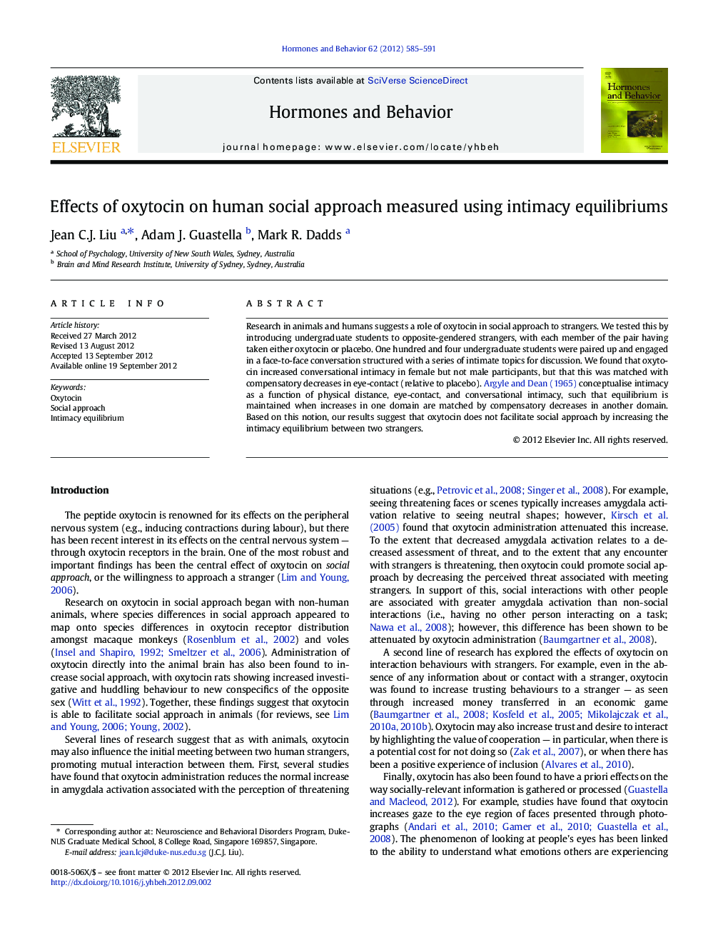 Effects of oxytocin on human social approach measured using intimacy equilibriums