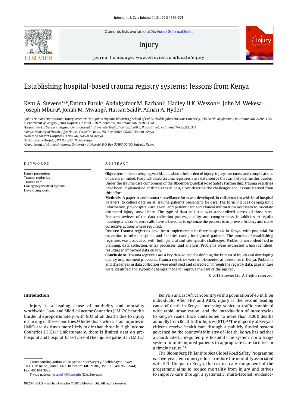 Establishing hospital-based trauma registry systems: lessons from Kenya