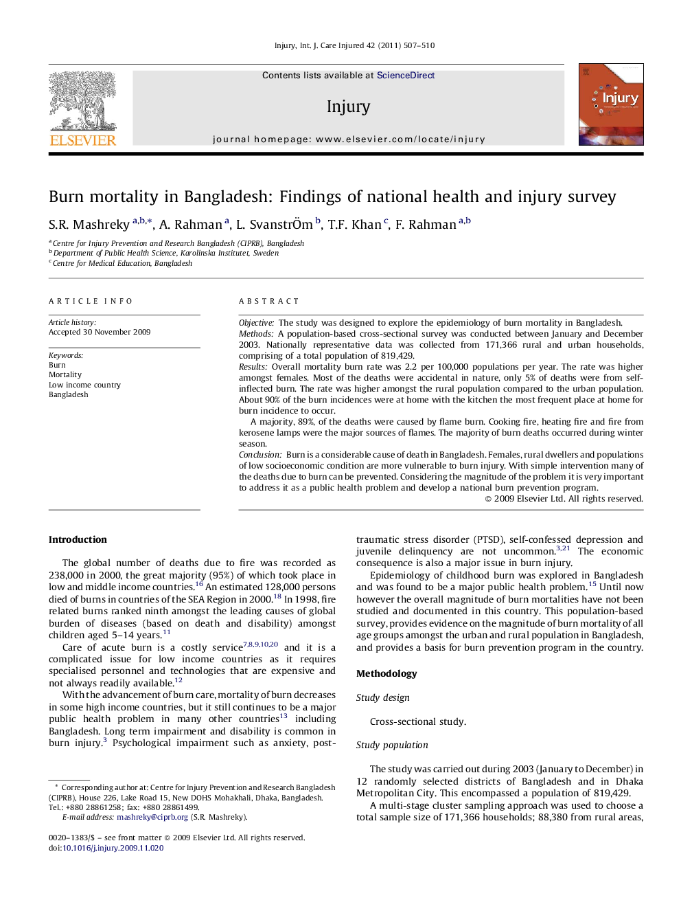 Burn mortality in Bangladesh: Findings of national health and injury survey