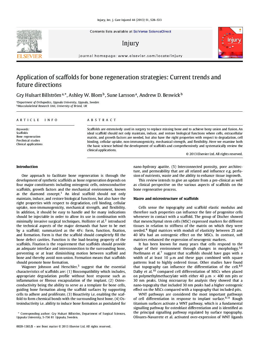 Application of scaffolds for bone regeneration strategies: Current trends and future directions 