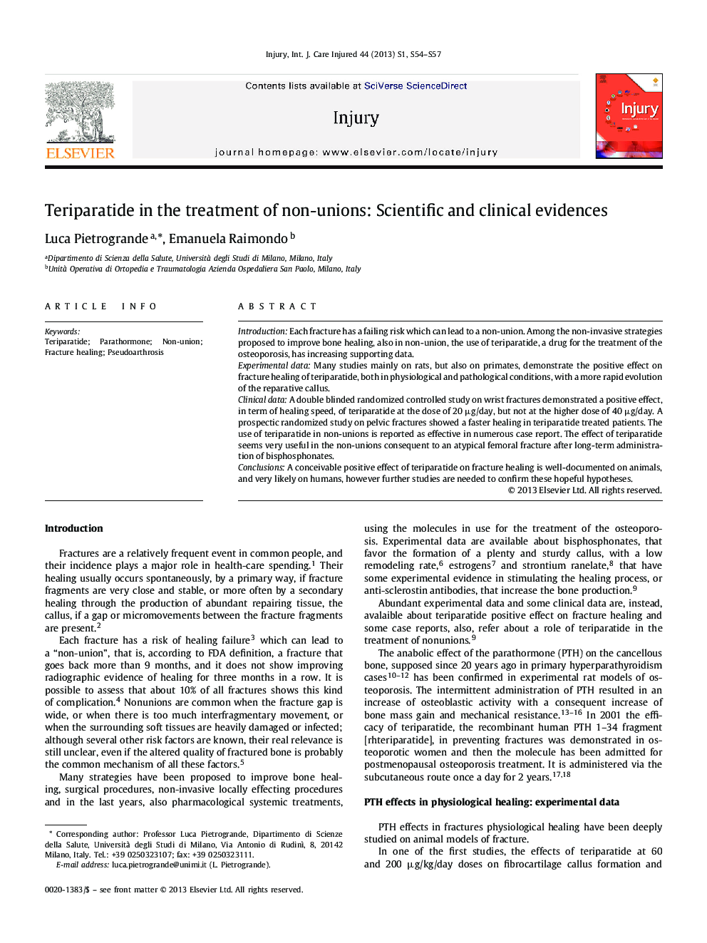 Teriparatide in the treatment of non-unions: Scientific and clinical evidences 