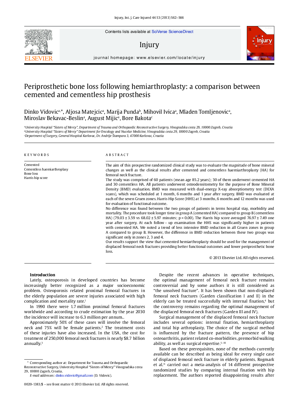 Periprosthetic bone loss following hemiarthroplasty: a comparison between cemented and cementless hip prosthesis