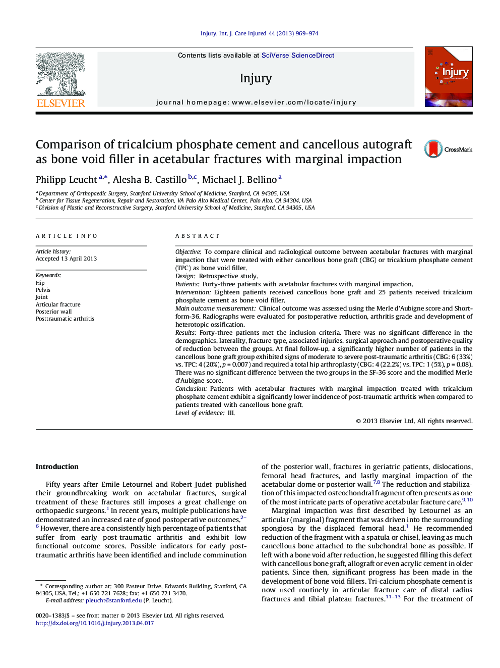 Comparison of tricalcium phosphate cement and cancellous autograft as bone void filler in acetabular fractures with marginal impaction