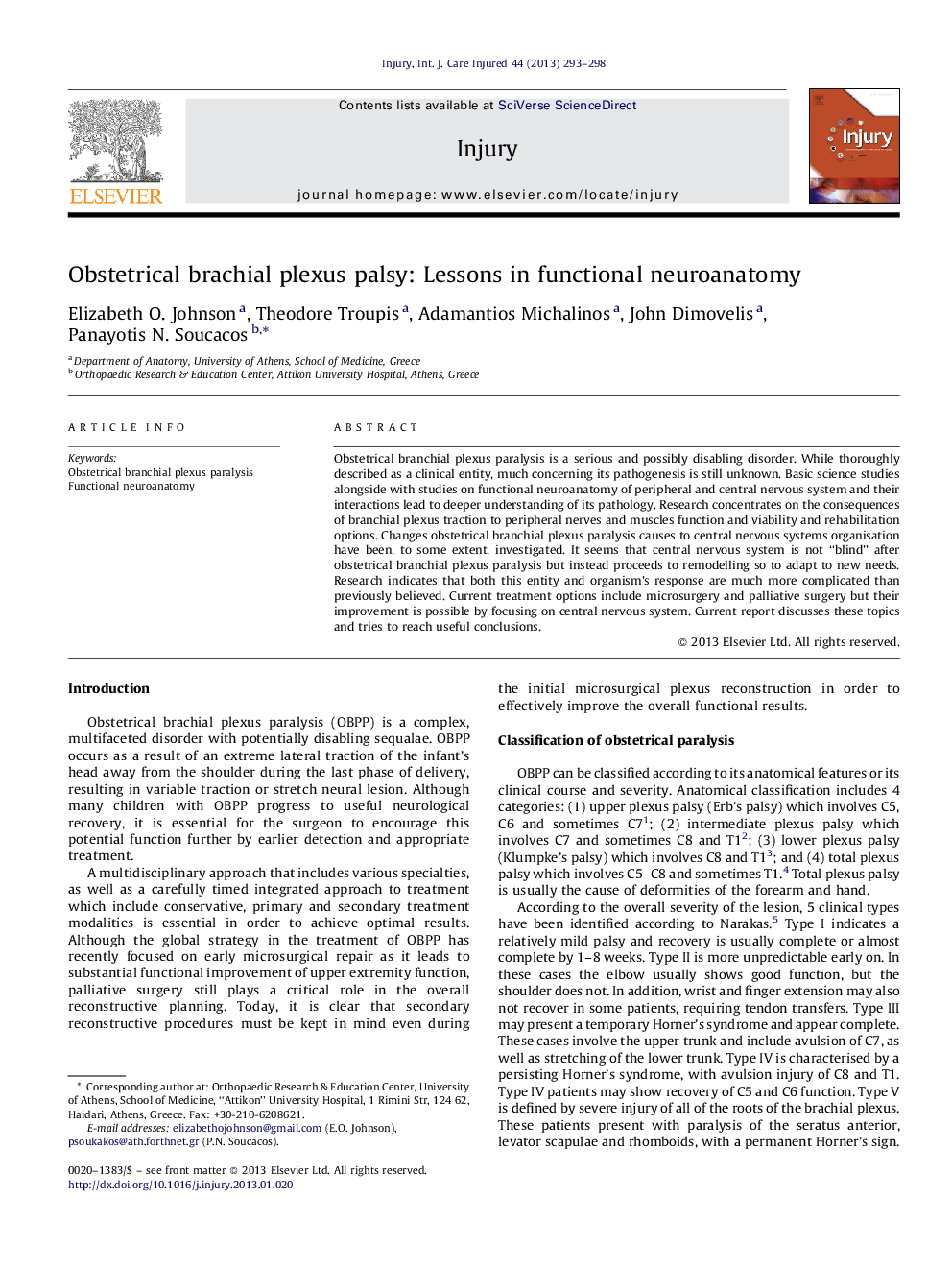 Obstetrical brachial plexus palsy: Lessons in functional neuroanatomy