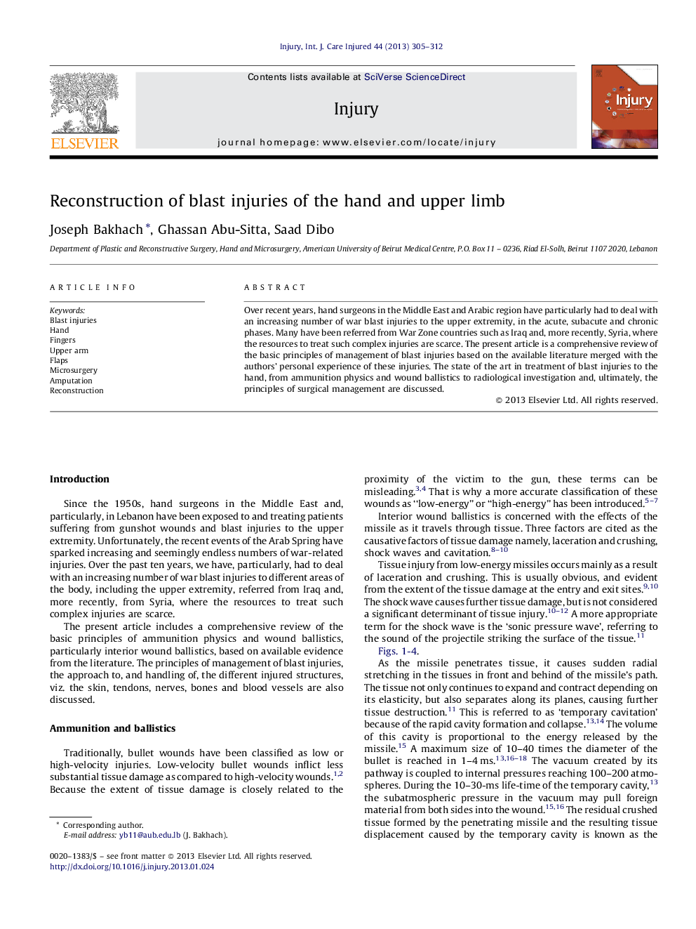 Reconstruction of blast injuries of the hand and upper limb