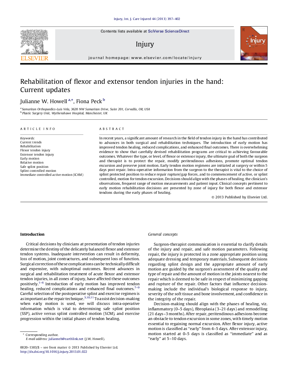 Rehabilitation of flexor and extensor tendon injuries in the hand: Current updates