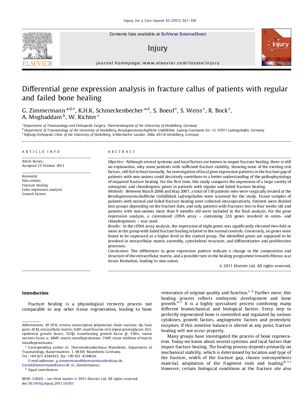 Differential gene expression analysis in fracture callus of patients with regular and failed bone healing