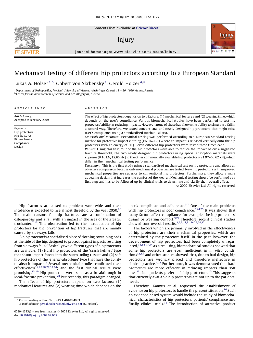 Mechanical testing of different hip protectors according to a European Standard