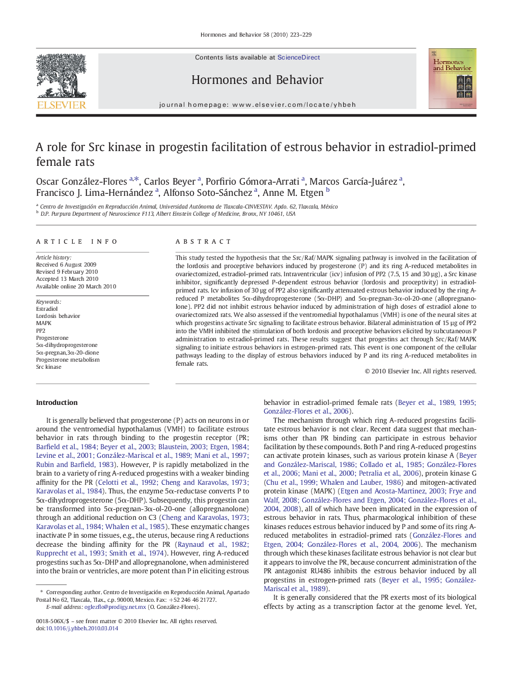 A role for Src kinase in progestin facilitation of estrous behavior in estradiol-primed female rats