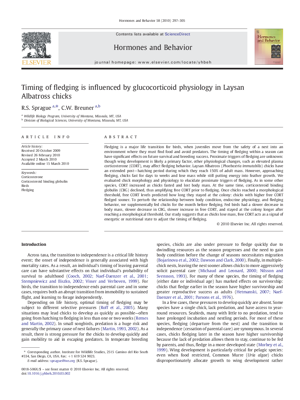 Timing of fledging is influenced by glucocorticoid physiology in Laysan Albatross chicks