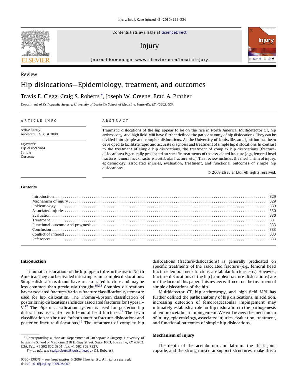 Hip dislocations—Epidemiology, treatment, and outcomes