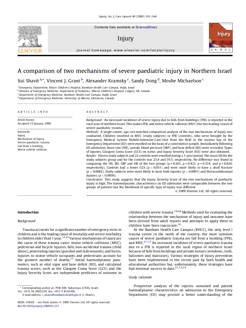 A comparison of two mechanisms of severe paediatric injury in Northern Israel