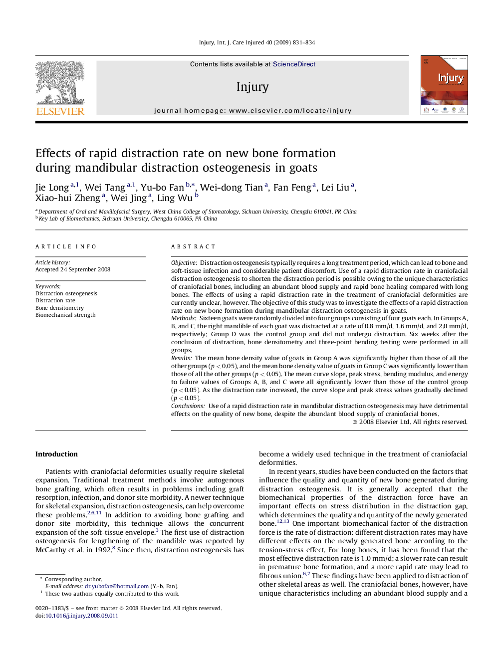 Effects of rapid distraction rate on new bone formation during mandibular distraction osteogenesis in goats