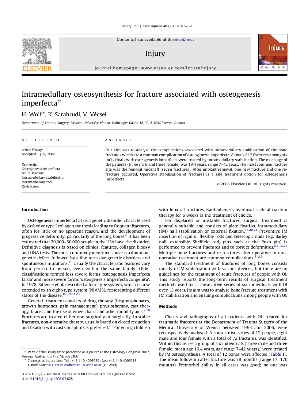 Intramedullary osteosynthesis for fracture associated with osteogenesis imperfecta 