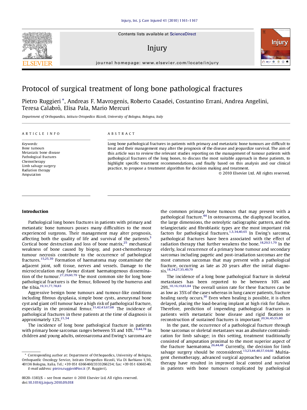 Protocol of surgical treatment of long bone pathological fractures