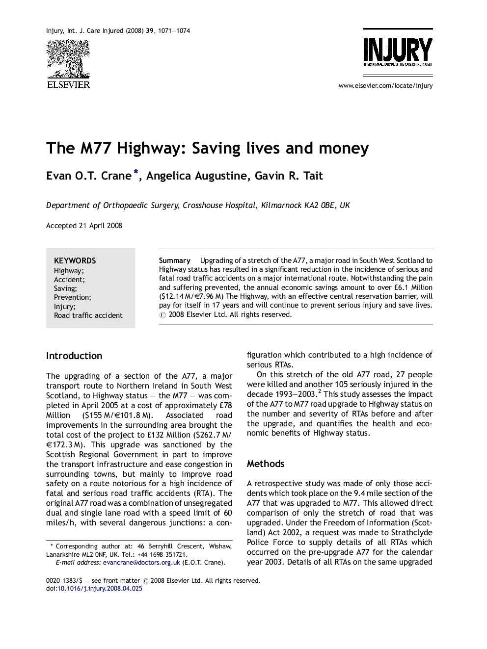 The M77 Highway: Saving lives and money