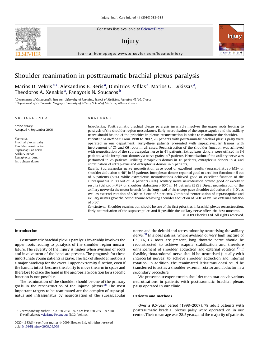 Shoulder reanimation in posttraumatic brachial plexus paralysis