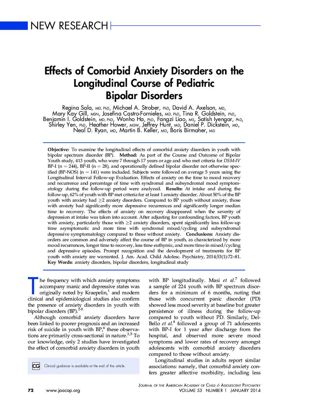 Effects of Comorbid Anxiety Disorders on the Longitudinal Course of Pediatric Bipolar Disorders 