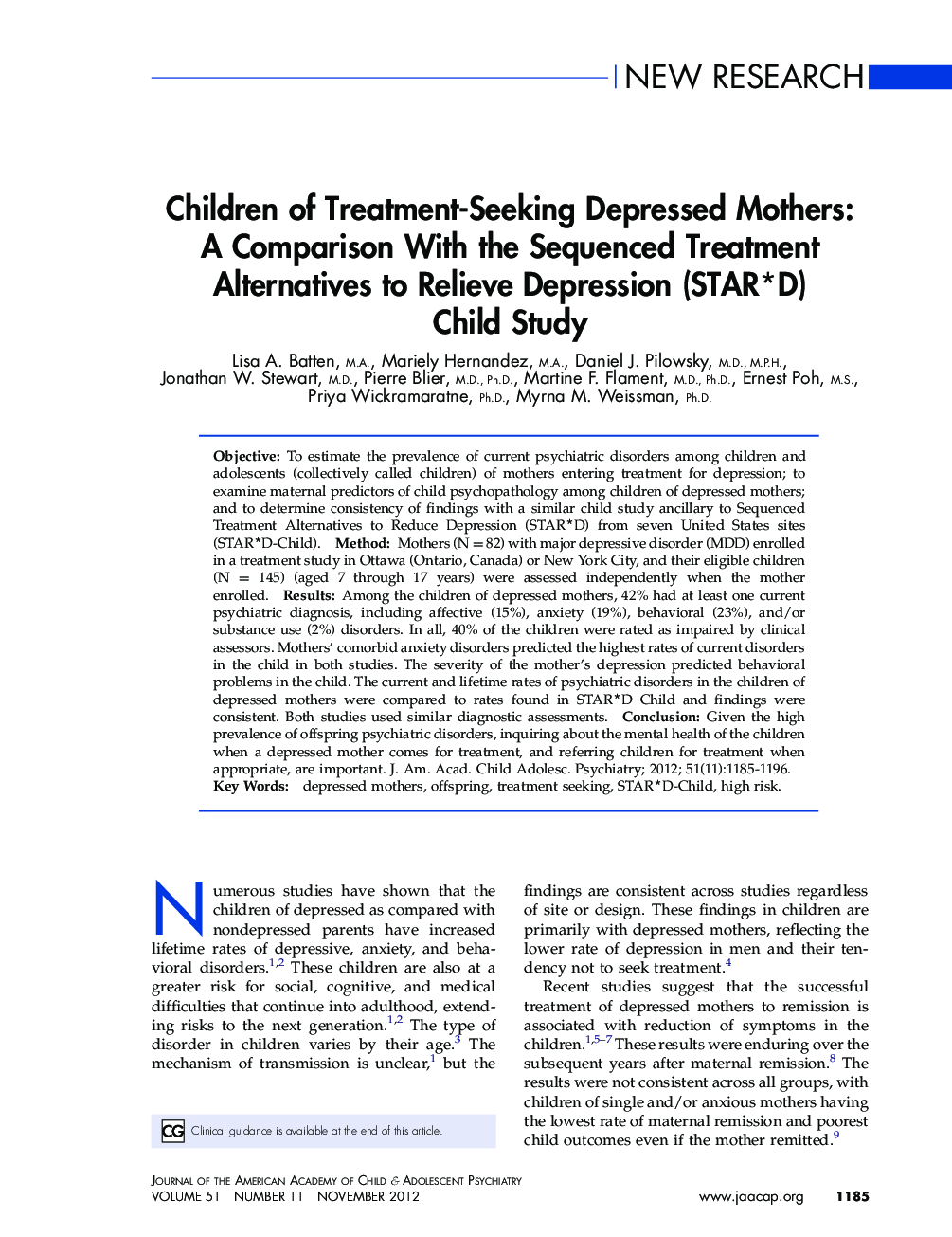 Children of Treatment-Seeking Depressed Mothers: A Comparison With the Sequenced Treatment Alternatives to Relieve Depression (STAR*D) Child Study 