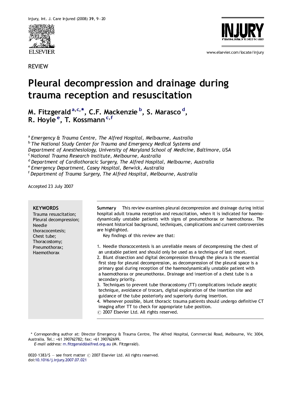 Pleural decompression and drainage during trauma reception and resuscitation