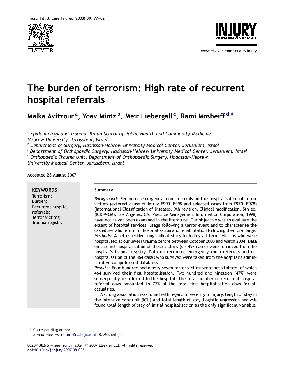 The burden of terrorism: High rate of recurrent hospital referrals