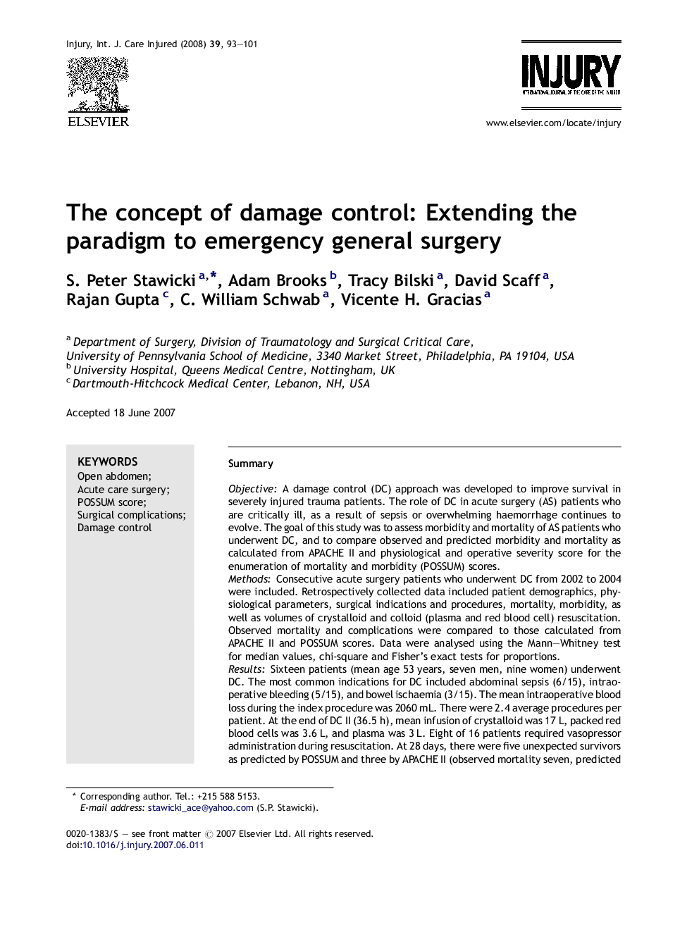 The concept of damage control: Extending the paradigm to emergency general surgery
