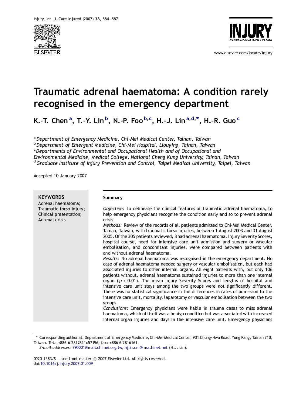 Traumatic adrenal haematoma: A condition rarely recognised in the emergency department