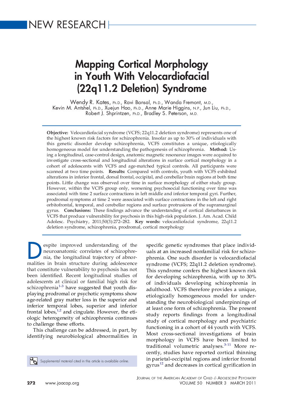 Mapping Cortical Morphology in Youth With Velocardiofacial (22q11.2 Deletion) Syndrome