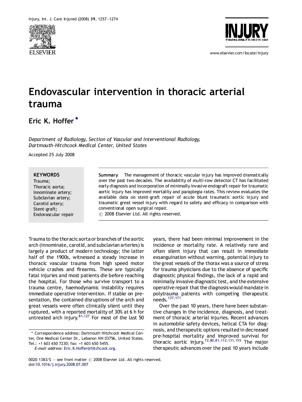 Endovascular intervention in thoracic arterial trauma