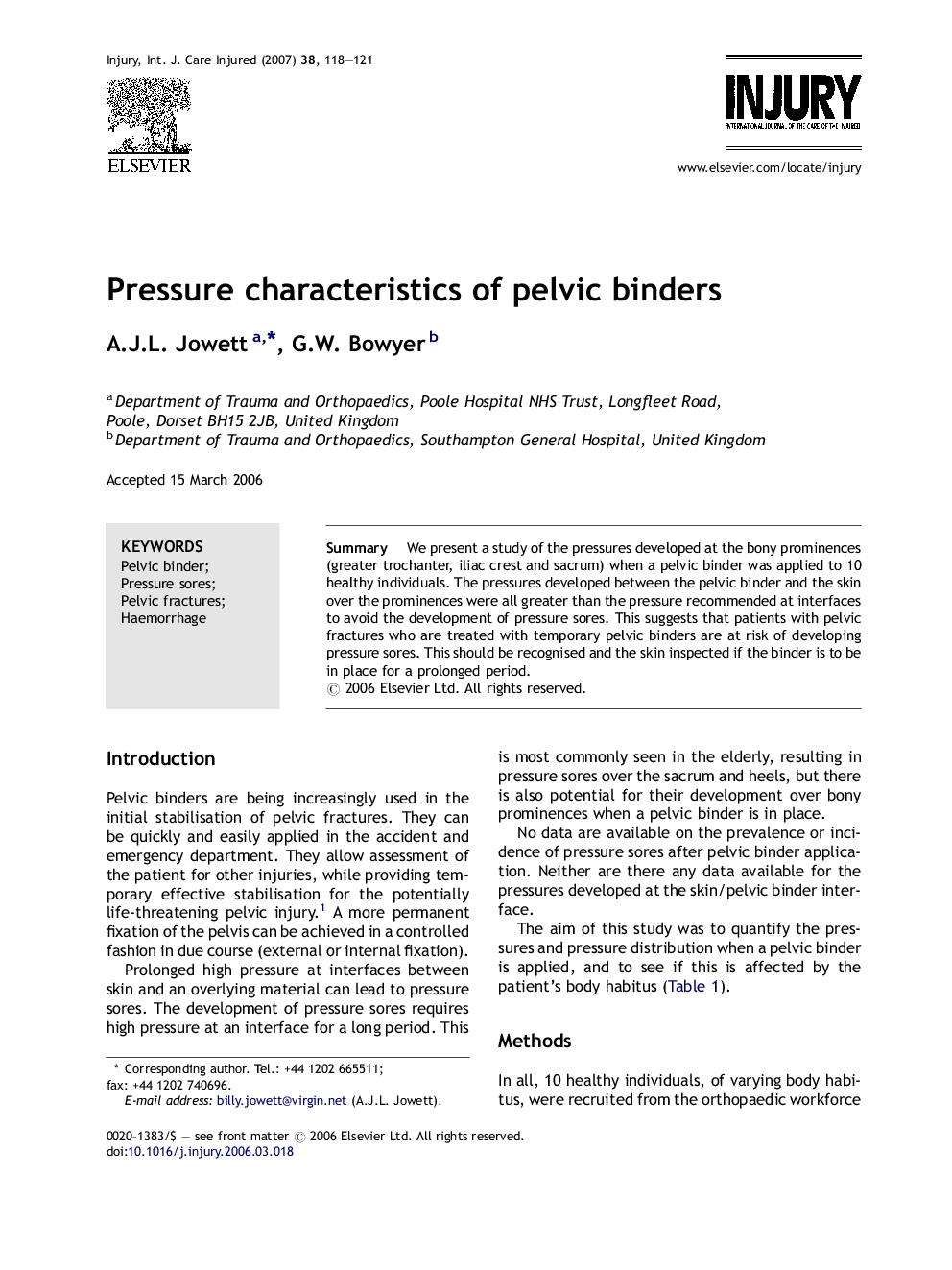 Pressure characteristics of pelvic binders